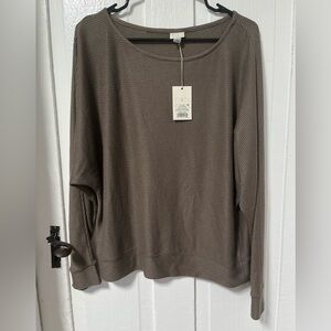 NWT A New Day Ribbed scoop neck Taupe Grey soft long sleeve knit pullover size L
